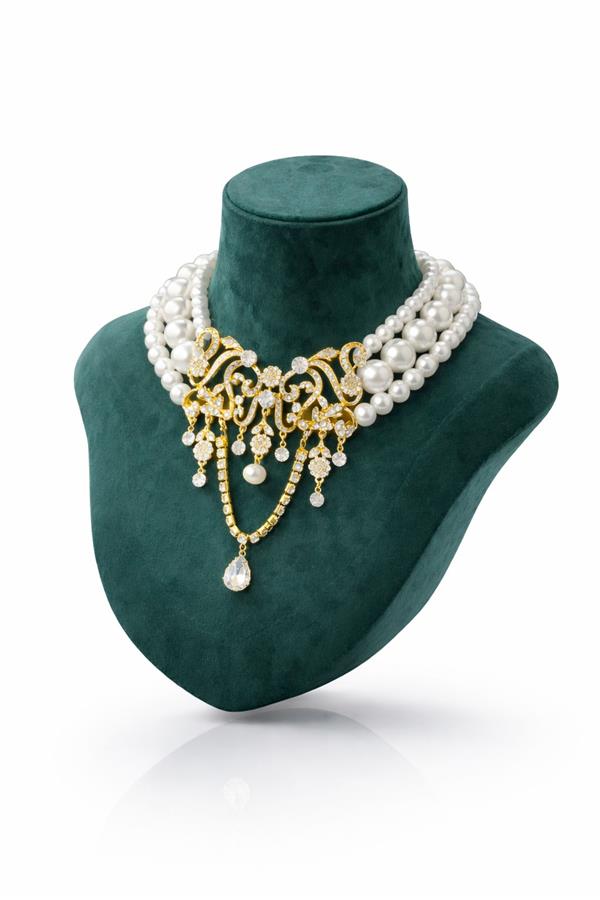 Elizabeth01 Gold ve İnci Detaylı Choker Kolye